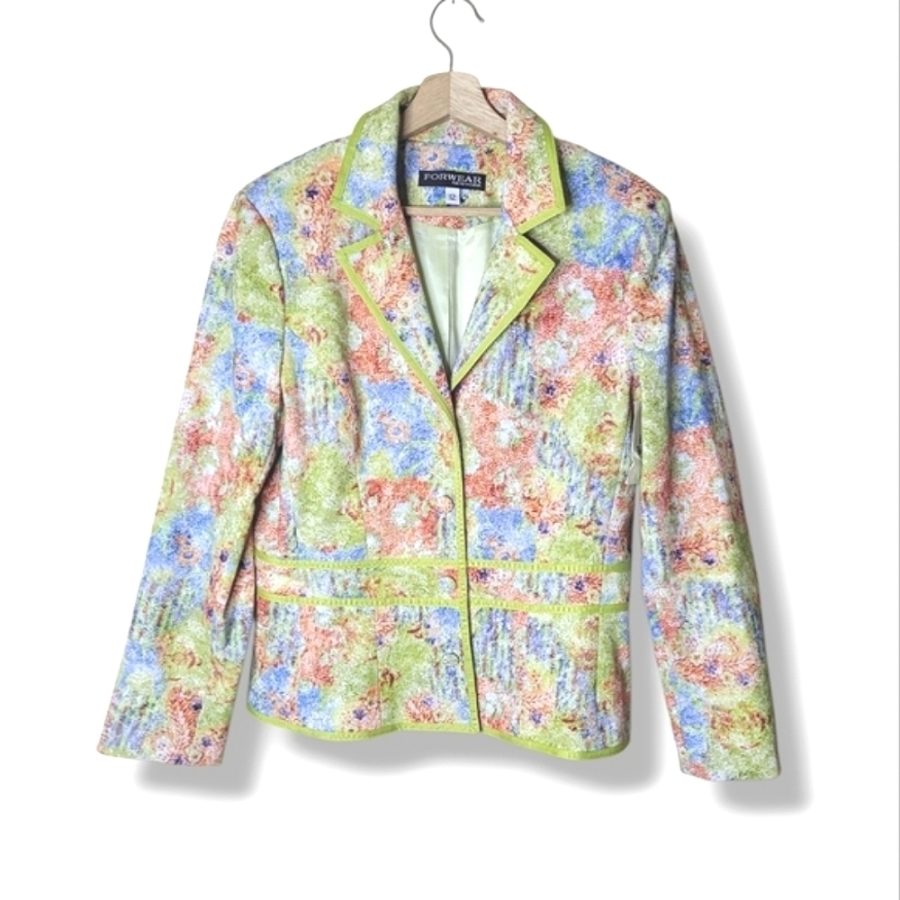 Women's Pastel Floral Tailored Blazer Size 12 Nwt Forwear New York